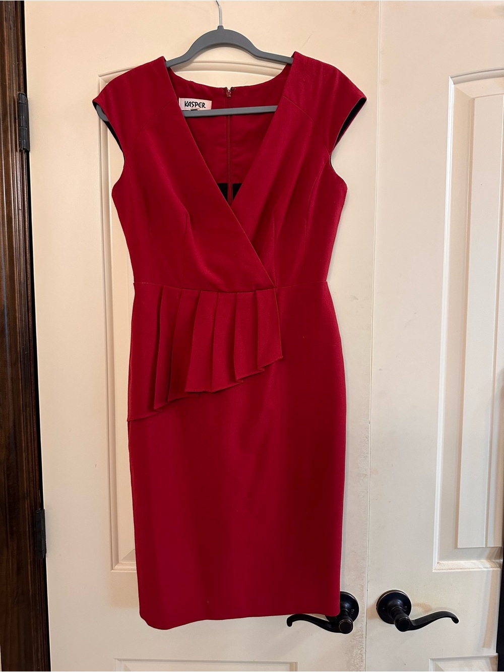 Vintage 80s/90s Kasper Red Wrap Peplum Sheath Dress Sz 4